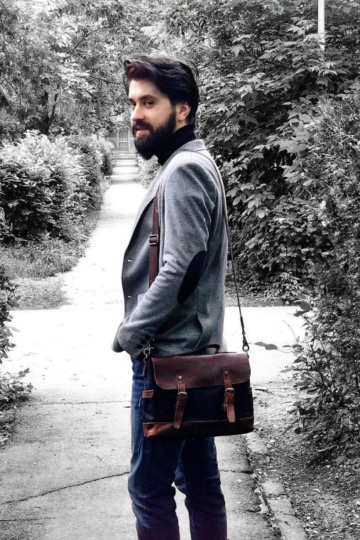 Geanta de umar din piele naturala si material textil cerat URBAN BAG Little Goteborg