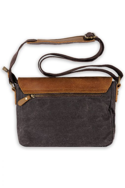 Geanta pentru femei din piele naturala crazy horse si material textil cerat Siena - Gri