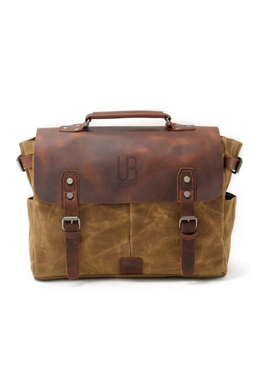 Geanta tip postas din piele naturala si material textil cerat URBAN BAG Zvolen – Maro