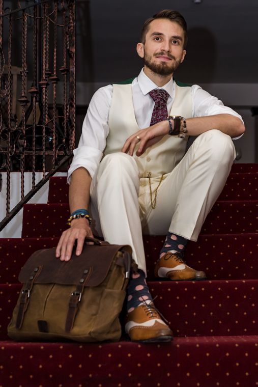 Geanta tip postas din piele naturala si material textil cerat URBAN BAG Zvolen – Maro