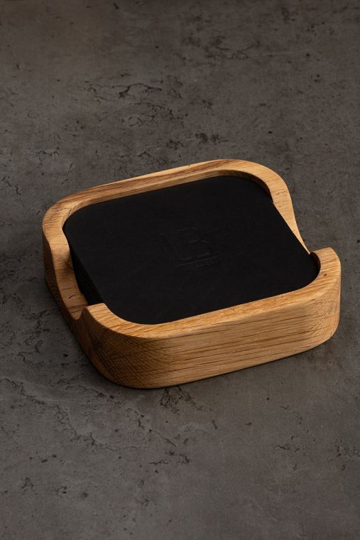 Coaster patrat URBAN BAG din piele naturala - Negru