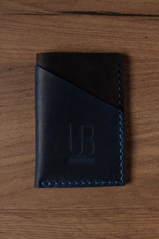 Portcard din piele naturala URBAN BAG Twice - Negru/Albastru