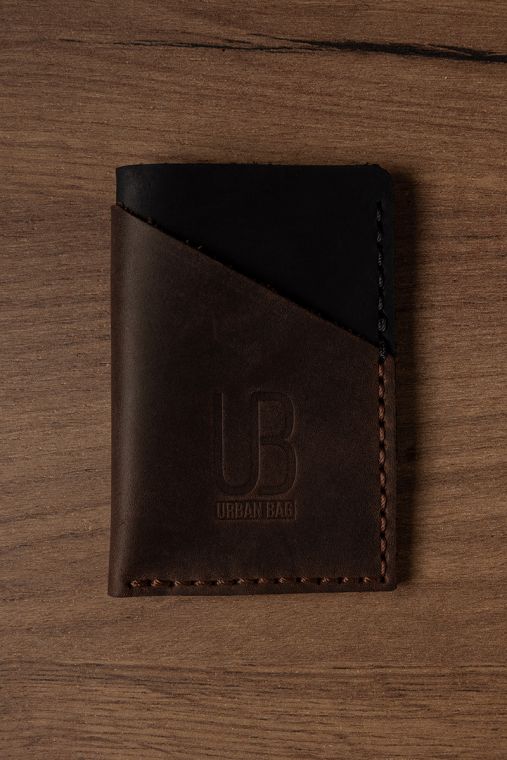 Portcard din piele naturala URBAN BAG Twice - Negru/Maro