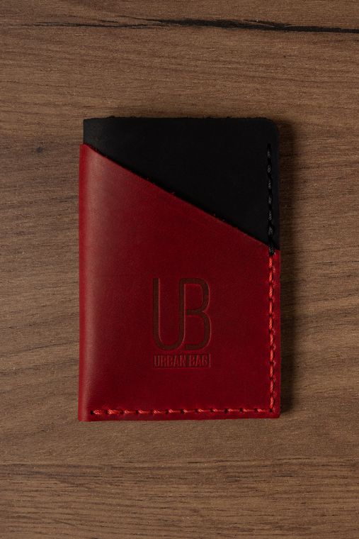 Portcard din piele naturala URBAN BAG Twice - Negru/Rosu