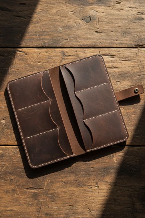 Portofel handmade din piele naturala URBAN BAG Fold - Maro