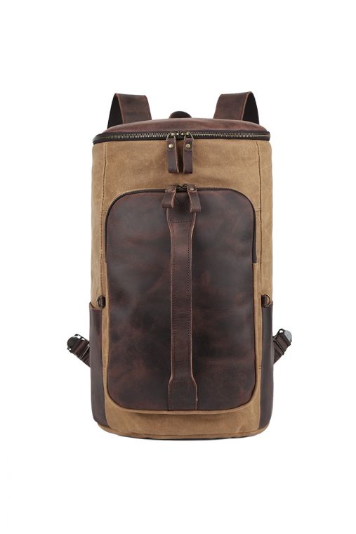 Rucsac din piele naturala si material textil cerat URBAN BAG Voss - Maro