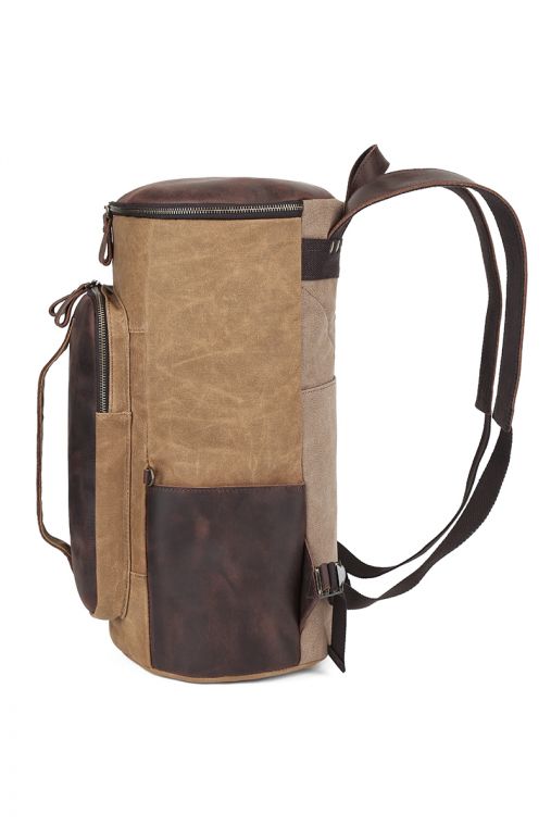 Rucsac din piele naturala si material textil cerat URBAN BAG Voss - Maro