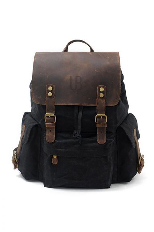 Rucsac din piele naturala si material textil cerat URBAN BAG Mantova – Negru