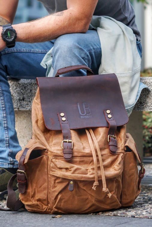 Rucsac din piele naturala si material textil cerat URBAN BAG Mantova