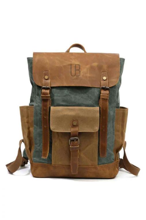 Rucsac din piele naturala si material textil cerat URBAN BAG Memphis – Verde