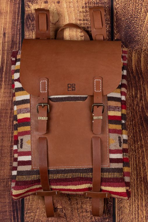 Rucsac handmade din piele naturala si material textil URBAN BAG The Anca