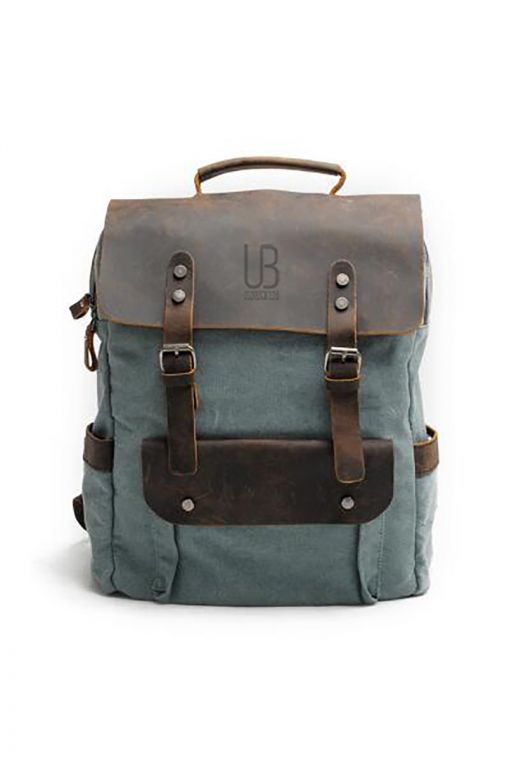 Rucsac din piele naturala si material textil URBAN BAG Otto – Bleu Ciel